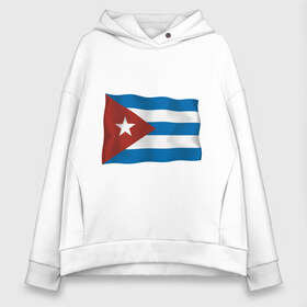 Женское худи Oversize хлопок с принтом Куба флаг в Санкт-Петербурге, френч-терри — 70% хлопок, 30% полиэстер. Мягкий теплый начес внутри —100% хлопок | боковые карманы, эластичные манжеты и нижняя кромка, капюшон на магнитной кнопке | cuba | куба | куба афиша | кубинский флаг | республика куба | флаг | флаг кубы | флаги