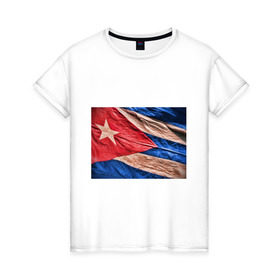 Женская футболка хлопок с принтом Куба флаг олд в Санкт-Петербурге, 100% хлопок | прямой крой, круглый вырез горловины, длина до линии бедер, слегка спущенное плечо | cuba | куба | куба афиша | куба олд | кубинский флаг | олд | республика куба | флаг | флаг куба олд | флаг кубы | флаг олд | флаги