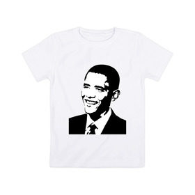 Детская футболка хлопок с принтом Обама монохром в Санкт-Петербурге, 100% хлопок | круглый вырез горловины, полуприлегающий силуэт, длина до линии бедер | обама