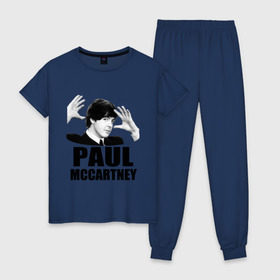 Женская пижама хлопок с принтом Paul McCartney (Пол МакКартни) в Санкт-Петербурге, 100% хлопок | брюки и футболка прямого кроя, без карманов, на брюках мягкая резинка на поясе и по низу штанин | beatles | mccartney | the beatles | битлз | битлс | битлы | маккартни