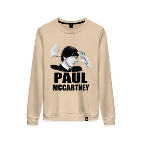 Женский свитшот хлопок с принтом Paul McCartney (Пол МакКартни) в Санкт-Петербурге, 100% хлопок | прямой крой, круглый вырез, на манжетах и по низу широкая трикотажная резинка  | beatles | mccartney | the beatles | битлз | битлс | битлы | маккартни