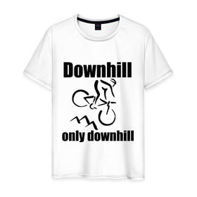 Мужская футболка хлопок с принтом Downhill в Санкт-Петербурге, 100% хлопок | прямой крой, круглый вырез горловины, длина до линии бедер, слегка спущенное плечо. | Тематика изображения на принте: downhill | extrim | велосипед | велоспорт | скоростной спуск | экстрим