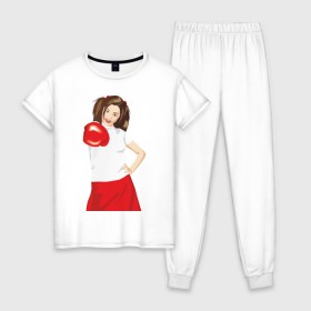 Женская пижама хлопок с принтом Бокс2 в Санкт-Петербурге, 100% хлопок | брюки и футболка прямого кроя, без карманов, на брюках мягкая резинка на поясе и по низу штанин | boxing | бокс | боксер | боксерская перчатка | боксировать | девушка