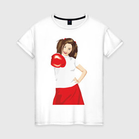 Женская футболка хлопок с принтом Бокс2 в Санкт-Петербурге, 100% хлопок | прямой крой, круглый вырез горловины, длина до линии бедер, слегка спущенное плечо | boxing | бокс | боксер | боксерская перчатка | боксировать | девушка