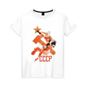 Женская футболка хлопок с принтом Cosmo (2) в Санкт-Петербурге, 100% хлопок | прямой крой, круглый вырез горловины, длина до линии бедер, слегка спущенное плечо | звезда | коммунизм | серп и молот | советский | социализм | союз | ссср