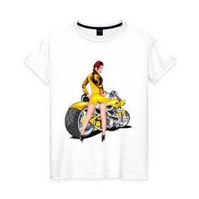 Женская футболка хлопок с принтом The excellent bike & sexy girl (2) в Санкт-Петербурге, 100% хлопок | прямой крой, круглый вырез горловины, длина до линии бедер, слегка спущенное плечо | байк | девушка | для байкеров | красивая девушка | мото | мотоцикл | супер мотоцикл | супермотоцикл
