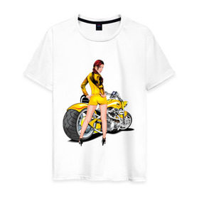 Мужская футболка хлопок с принтом The excellent bike & sexy girl (2) в Санкт-Петербурге, 100% хлопок | прямой крой, круглый вырез горловины, длина до линии бедер, слегка спущенное плечо. | байк | девушка | для байкеров | красивая девушка | мото | мотоцикл | супер мотоцикл | супермотоцикл