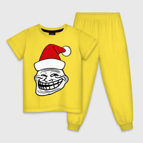 Детская пижама хлопок с принтом Trollface в колпаке в Санкт-Петербурге, 100% хлопок |  брюки и футболка прямого кроя, без карманов, на брюках мягкая резинка на поясе и по низу штанин
 | troll face | колпак | новогодний | новый год | рожа | тролл фейс | тролль | тролфейс | троль
