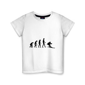 Детская футболка хлопок с принтом Эволюция лыжи в Санкт-Петербурге, 100% хлопок | круглый вырез горловины, полуприлегающий силуэт, длина до линии бедер | гора | горные лыжи | зимний спорт | лыжник | лыжный спорт | трассы | шерегеш | эволюция | экстремальный спорт | экстрим