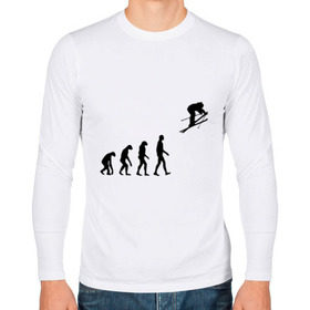 Мужской лонгслив хлопок с принтом Эволюция лыжник в Санкт-Петербурге, 100% хлопок |  | гора | горные лыжи | зимний спорт | лыжник | лыжный спорт | трассы | шерегеш | эволюция | экстремальный спорт | экстрим