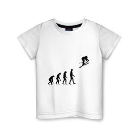 Детская футболка хлопок с принтом Эволюция лыжник в Санкт-Петербурге, 100% хлопок | круглый вырез горловины, полуприлегающий силуэт, длина до линии бедер | гора | горные лыжи | зимний спорт | лыжник | лыжный спорт | трассы | шерегеш | эволюция | экстремальный спорт | экстрим