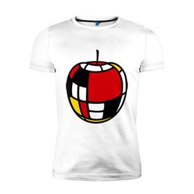 Мужская футболка премиум с принтом Яблоко в Санкт-Петербурге, 92% хлопок, 8% лайкра | приталенный силуэт, круглый вырез ворота, длина до линии бедра, короткий рукав | витраж | квадратики | кусочки | мозаика | фрукт | цветное | яблоко | яблочко