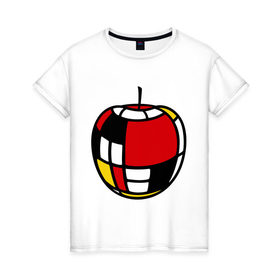 Женская футболка хлопок с принтом Яблоко в Санкт-Петербурге, 100% хлопок | прямой крой, круглый вырез горловины, длина до линии бедер, слегка спущенное плечо | витраж | квадратики | кусочки | мозаика | фрукт | цветное | яблоко | яблочко