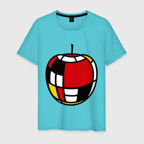 Мужская футболка хлопок с принтом Яблоко в Санкт-Петербурге, 100% хлопок | прямой крой, круглый вырез горловины, длина до линии бедер, слегка спущенное плечо. | Тематика изображения на принте: витраж | квадратики | кусочки | мозаика | фрукт | цветное | яблоко | яблочко