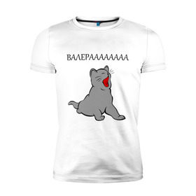 Мужская футболка премиум с принтом Валерааааа в Санкт-Петербурге, 92% хлопок, 8% лайкра | приталенный силуэт, круглый вырез ворота, длина до линии бедра, короткий рукав | валера | интернет | кот | котенок | котик | котэ | прикол