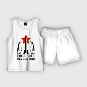 Детская пижама с шортами хлопок с принтом Free Soft Revolution(2) в Санкт-Петербурге,  |  | free soft | linux | админские | бесплатный софт | для админов | линукс | пингвины | сисадминам | фри софт