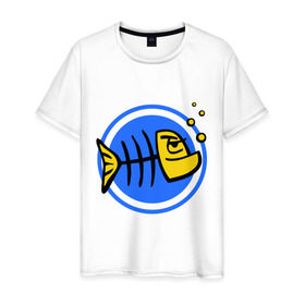 Мужская футболка хлопок с принтом Рыба (1) в Санкт-Петербурге, 100% хлопок | прямой крой, круглый вырез горловины, длина до линии бедер, слегка спущенное плечо. | скелет