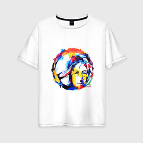 Женская футболка хлопок Oversize с принтом John Lennon - Peace в Санкт-Петербурге, 100% хлопок | свободный крой, круглый ворот, спущенный рукав, длина до линии бедер
 | 60е | lennon | mc cartney | битлз | битлс | битлы | леннон | ленон | маккартни | ретро