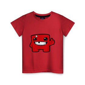 Детская футболка хлопок с принтом Super Meat Boy в Санкт-Петербурге, 100% хлопок | круглый вырез горловины, полуприлегающий силуэт, длина до линии бедер | meatboy