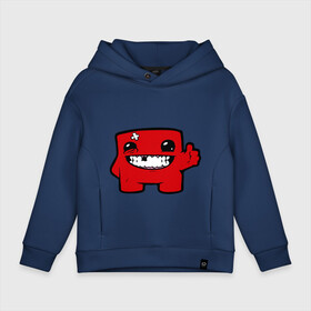 Детское худи Oversize хлопок с принтом Super Meat Boy в Санкт-Петербурге, френч-терри — 70% хлопок, 30% полиэстер. Мягкий теплый начес внутри —100% хлопок | боковые карманы, эластичные манжеты и нижняя кромка, капюшон на магнитной кнопке | meatboy