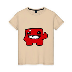 Женская футболка хлопок с принтом Super Meat Boy в Санкт-Петербурге, 100% хлопок | прямой крой, круглый вырез горловины, длина до линии бедер, слегка спущенное плечо | meatboy