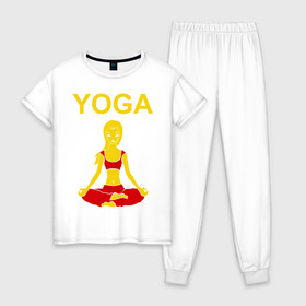 Женская пижама хлопок с принтом yoga в Санкт-Петербурге, 100% хлопок | брюки и футболка прямого кроя, без карманов, на брюках мягкая резинка на поясе и по низу штанин | yoga | девушка | здоровый образ жизни | зож | йога | кундалини | медитация | фитнес