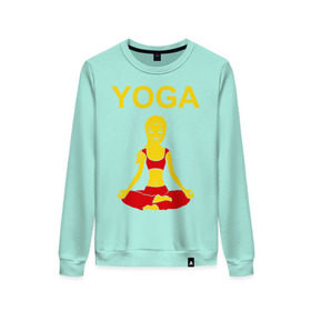 Женский свитшот хлопок с принтом yoga в Санкт-Петербурге, 100% хлопок | прямой крой, круглый вырез, на манжетах и по низу широкая трикотажная резинка  | yoga | девушка | здоровый образ жизни | зож | йога | кундалини | медитация | фитнес