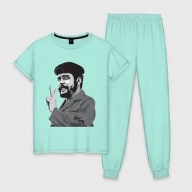 Женская пижама хлопок с принтом Peace Che Guevara в Санкт-Петербурге, 100% хлопок | брюки и футболка прямого кроя, без карманов, на брюках мягкая резинка на поясе и по низу штанин | че гевара