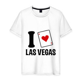 Мужская футболка хлопок с принтом I Love Las Vegas в Санкт-Петербурге, 100% хлопок | прямой крой, круглый вырез горловины, длина до линии бедер, слегка спущенное плечо. | i love | азартные игры | америка | вегас | казино | карты | колода | лас | рулетка | туз