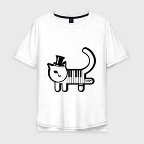 Мужская футболка хлопок Oversize с принтом Полоска в Санкт-Петербурге, 100% хлопок | свободный крой, круглый ворот, “спинка” длиннее передней части | кот | котенок | котик | кошечка | кошка | кошка пианино | пианино