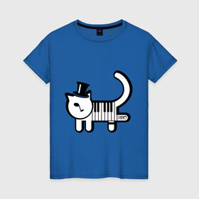 Женская футболка хлопок с принтом Полоска в Санкт-Петербурге, 100% хлопок | прямой крой, круглый вырез горловины, длина до линии бедер, слегка спущенное плечо | кот | котенок | котик | кошечка | кошка | кошка пианино | пианино