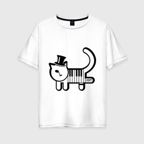 Женская футболка хлопок Oversize с принтом Полоска в Санкт-Петербурге, 100% хлопок | свободный крой, круглый ворот, спущенный рукав, длина до линии бедер
 | кот | котенок | котик | кошечка | кошка | кошка пианино | пианино