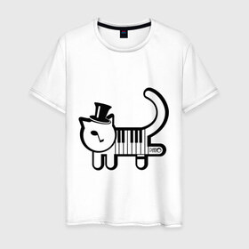 Мужская футболка хлопок с принтом Полоска в Санкт-Петербурге, 100% хлопок | прямой крой, круглый вырез горловины, длина до линии бедер, слегка спущенное плечо. | кот | котенок | котик | кошечка | кошка | кошка пианино | пианино