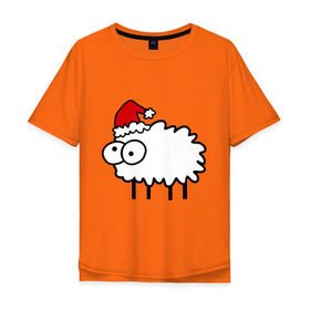 Мужская футболка хлопок Oversize с принтом Новогодний бараш в Санкт-Петербурге, 100% хлопок | свободный крой, круглый ворот, “спинка” длиннее передней части | Тематика изображения на принте: баран | бараш | бараш в шапке | барашек | новый год | овечка