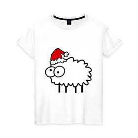 Женская футболка хлопок с принтом Новогодний бараш в Санкт-Петербурге, 100% хлопок | прямой крой, круглый вырез горловины, длина до линии бедер, слегка спущенное плечо | баран | бараш | бараш в шапке | барашек | новый год | овечка