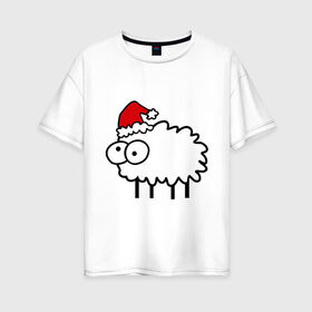 Женская футболка хлопок Oversize с принтом Новогодний бараш в Санкт-Петербурге, 100% хлопок | свободный крой, круглый ворот, спущенный рукав, длина до линии бедер
 | баран | бараш | бараш в шапке | барашек | новый год | овечка