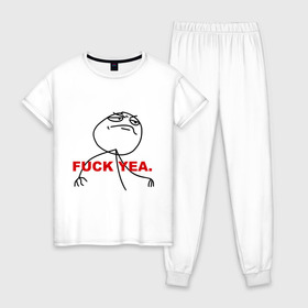Женская пижама хлопок с принтом FUCK YEA. в Санкт-Петербурге, 100% хлопок | брюки и футболка прямого кроя, без карманов, на брюках мягкая резинка на поясе и по низу штанин | 