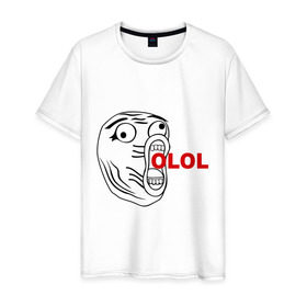 Мужская футболка хлопок с принтом OLOLO в Санкт-Петербурге, 100% хлопок | прямой крой, круглый вырез горловины, длина до линии бедер, слегка спущенное плечо. | интернет мемы | интернет приколы | кричащая рожа | мемы | мемы интернета | ололо | ололошка | рожа