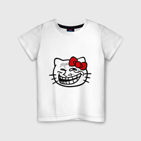 Детская футболка хлопок с принтом Тролкитти в Санкт-Петербурге, 100% хлопок | круглый вырез горловины, полуприлегающий силуэт, длина до линии бедер | kitty | trallface | trollkitty | интернет мемы | интернет приколы | китти | мемы | мемы интернета | рожа | троллфейс | троль | трольфейс