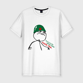Мужская футболка премиум с принтом Fuck yeah army в Санкт-Петербурге, 92% хлопок, 8% лайкра | приталенный силуэт, круглый вырез ворота, длина до линии бедра, короткий рукав | 23 февраля | военный | защитника | каска | мем | отечества | солдат
