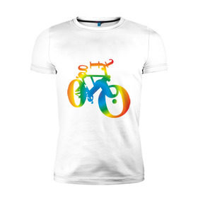 Мужская футболка премиум с принтом Велобуквы полноцвет в Санкт-Петербурге, 92% хлопок, 8% лайкра | приталенный силуэт, круглый вырез ворота, длина до линии бедра, короткий рукав | алфавит | буквы | велосипед