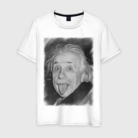 Мужская футболка хлопок с принтом Энштейн язык в Санкт-Петербурге, 100% хлопок | прямой крой, круглый вырез горловины, длина до линии бедер, слегка спущенное плечо. | einstein | высунутый язык | знаменитость | знаменитые личности | ученый | физик | эйнштейн | язык
