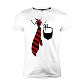 Мужская футболка премиум с принтом галстук работника в Санкт-Петербурге, 92% хлопок, 8% лайкра | приталенный силуэт, круглый вырез ворота, длина до линии бедра, короткий рукав | воротник | карман | костюм | офис | работа | работать | рубашка | ручка | сотрудник
