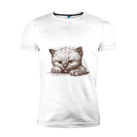 Мужская футболка премиум с принтом Самый милый котёнок в Санкт-Петербурге, 92% хлопок, 8% лайкра | приталенный силуэт, круглый вырез ворота, длина до линии бедра, короткий рукав | домашние животные | кот | котенок | котик | коты | кошка | кошки | милый котенок