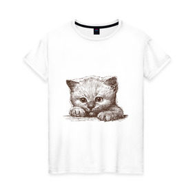 Женская футболка хлопок с принтом Самый милый котёнок в Санкт-Петербурге, 100% хлопок | прямой крой, круглый вырез горловины, длина до линии бедер, слегка спущенное плечо | домашние животные | кот | котенок | котик | коты | кошка | кошки | милый котенок