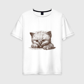 Женская футболка хлопок Oversize с принтом Самый милый котёнок в Санкт-Петербурге, 100% хлопок | свободный крой, круглый ворот, спущенный рукав, длина до линии бедер
 | домашние животные | кот | котенок | котик | коты | кошка | кошки | милый котенок