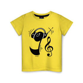Детская футболка хлопок с принтом Позитивная нота в Санкт-Петербурге, 100% хлопок | круглый вырез горловины, полуприлегающий силуэт, длина до линии бедер | меломн | музыка | наушники | нота | нотка | нотка в наушниках | ноты | плеер | позитив