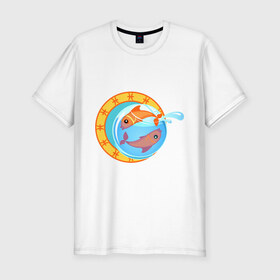 Мужская футболка премиум с принтом Крутой зодиак - Рыбы в Санкт-Петербурге, 92% хлопок, 8% лайкра | приталенный силуэт, круглый вырез ворота, длина до линии бедра, короткий рукав | знаки зодиака | зодиак | рыба | рыбка | рыбы