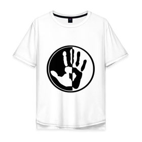 Мужская футболка хлопок Oversize с принтом рука инь и янь в Санкт-Петербурге, 100% хлопок | свободный крой, круглый ворот, “спинка” длиннее передней части | инь | инь янь | пальцы | рука | рука инь янь | черно белая рука | янь
