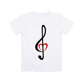 Детская футболка хлопок с принтом Скрипичный ключ сердце в Санкт-Петербурге, 100% хлопок | круглый вырез горловины, полуприлегающий силуэт, длина до линии бедер | музыка | ноты | сердце | скрипичный ключ